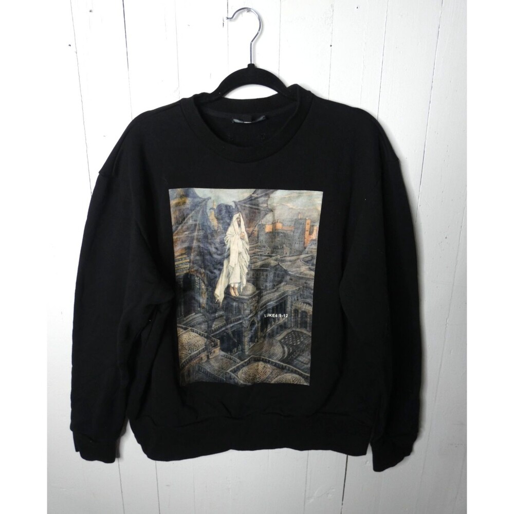 Sacrize Men's XL Luke 4: 9-12 Graphic Pullover Black Sweatshirt Cotton Religious